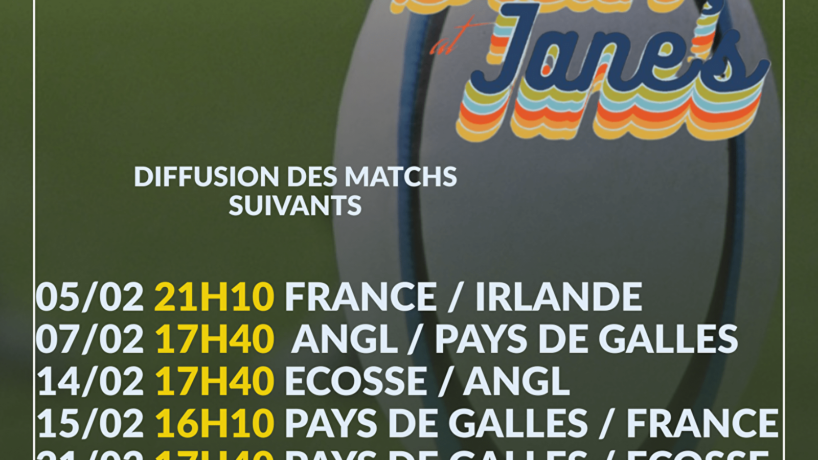 DIFFUSION MATCHS DU TOURNOI DES 6 NATIONS - POUILLY EN AUXOIS